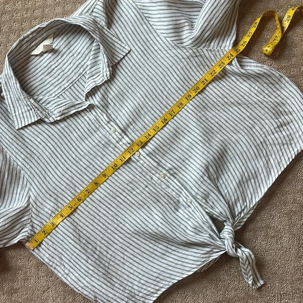 H&M Linen Green & White Striped Button-Up Women's Top XL - Picture 7 of 13